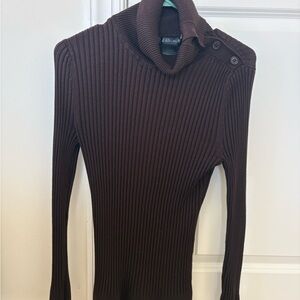 Chocolate Brown Turtleneck Sweater with Buttons